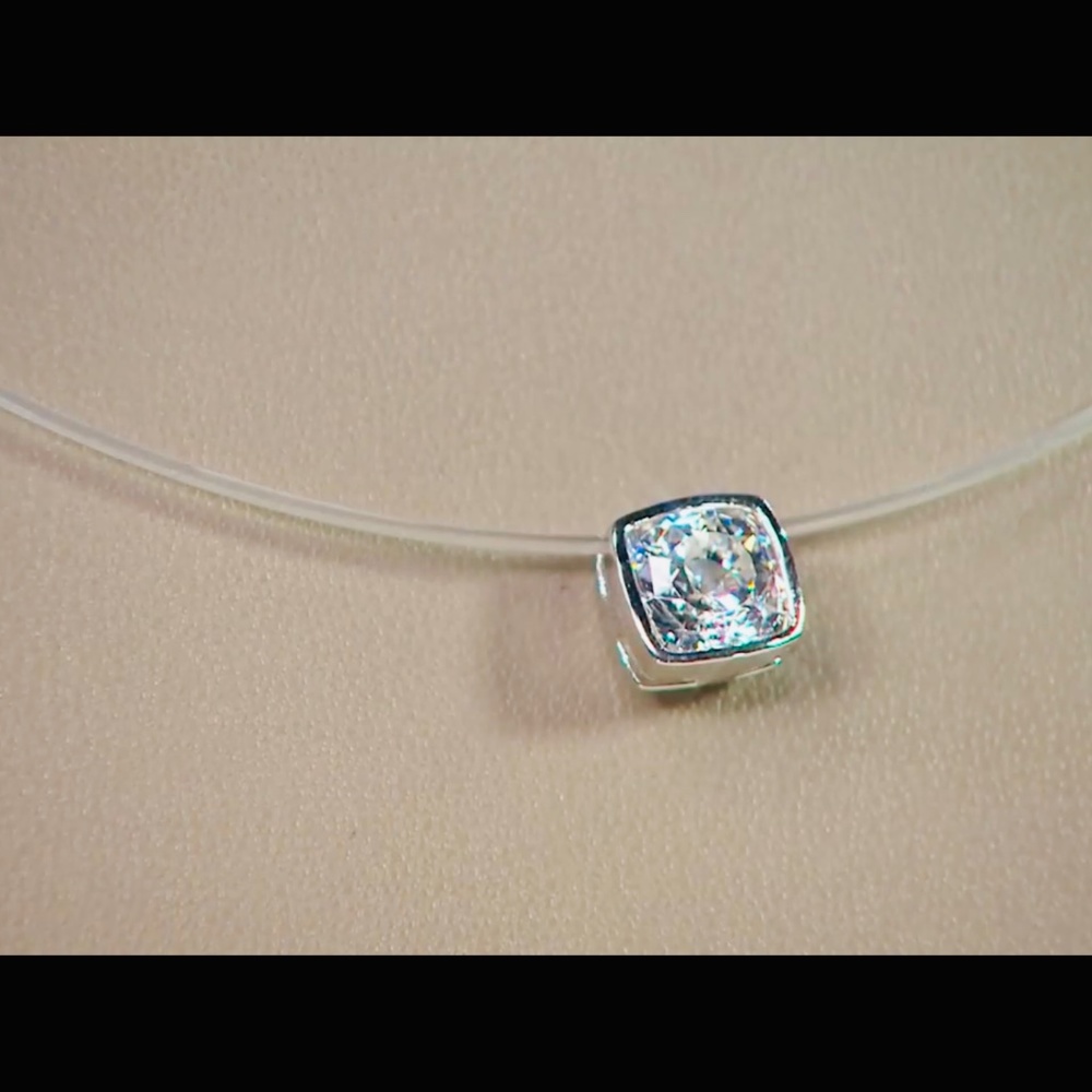 Diamonique 100 Facet Micro Cord Solitaire Necklace, Sterling